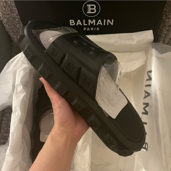 New Balmain Men’s Slide Size 44-45 Black Chunky Sandals - Picture 6 of 12